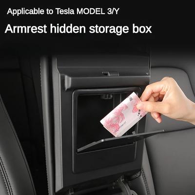Boîte Support Accoudoir de Voiture Organisateur de Console Centrale Boîte de Rangement Cachée Accoudoir Accessoires Pour Tesla Model 3 Model Y 2024 2024 2024