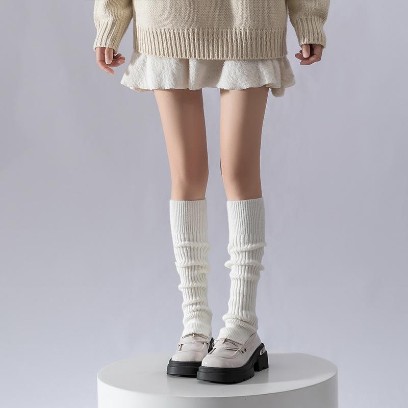 Socks Cover Warm Cashmere Stepping Socks Cover Y2K Knitted Long Tube Stack Gray Thickened Calf Socks