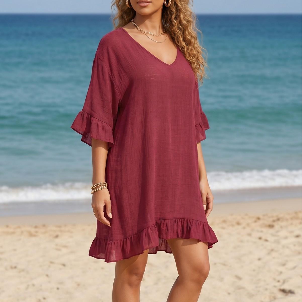 

Sexy Backless Deep V Lace Beach Dress, Loose Bikini-style Women s Dress one size червоний