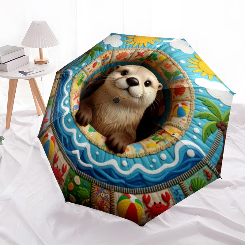 1 st Automatiskt Fällbart Paraply - Tecknat Mönster, Bärbar & Vikbar Design med 8 Ribbor, Jul- Födelsedagspresenter