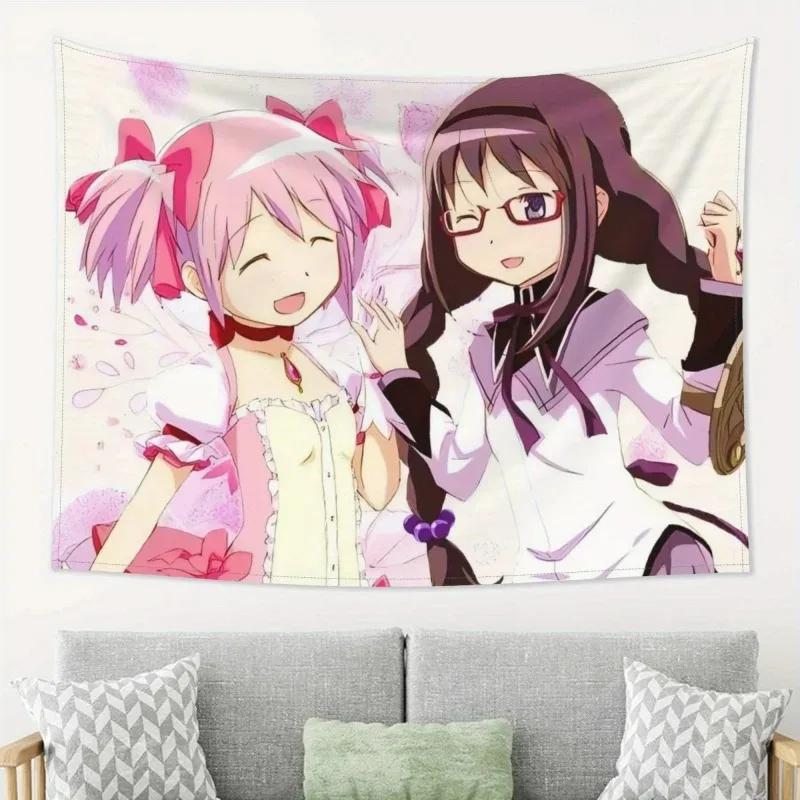 Madoka Magica Sweet Tapestry Single Sided 2DPrint Polyester Wall Hanging for Bedroom Living Room Cute Anime for Puella Magi Fans