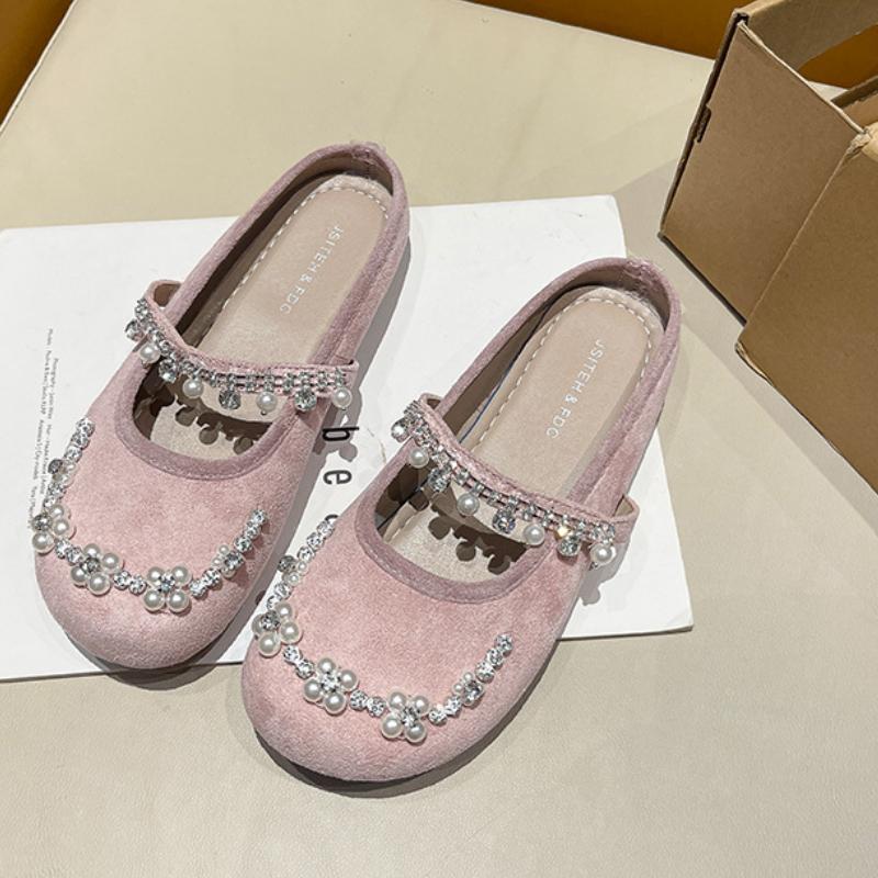 Women Shoes 2025 Summer Fashion Rhinestone Half Drag Shoes Outdoor Vintage Sandals Non Slip Soft Sole Dress Style Mary Jane Shoe