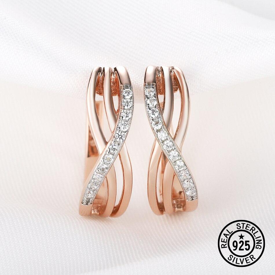 

Серьги-клипсы из стерлингового серебра 925 пробы для женщин, покрытие розовым золотом, кристалл Cz, микро-паве, подарки на годовщину, ювелирные украшения