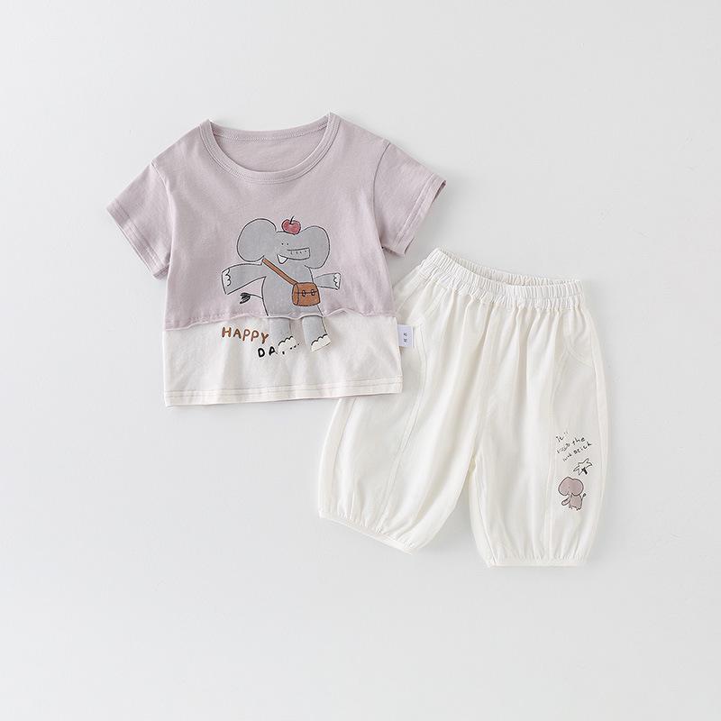 Baby Jungen Cartoon Elefant T-Shirt & Shorts Baumwoll Set, Leicht & Lässig