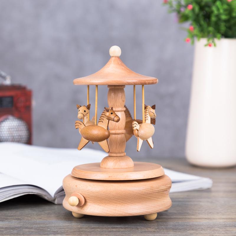 Wooden Carousel Music Box – Creative Solid Wood Home Decor & Valentine's Day Gift