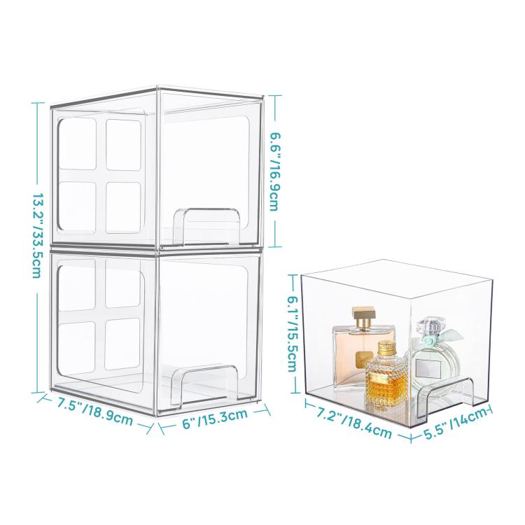Tall Openwork Desktop Storage Box Drawer-Style Stackable Transparent Plastic Cosmetic Organizer
