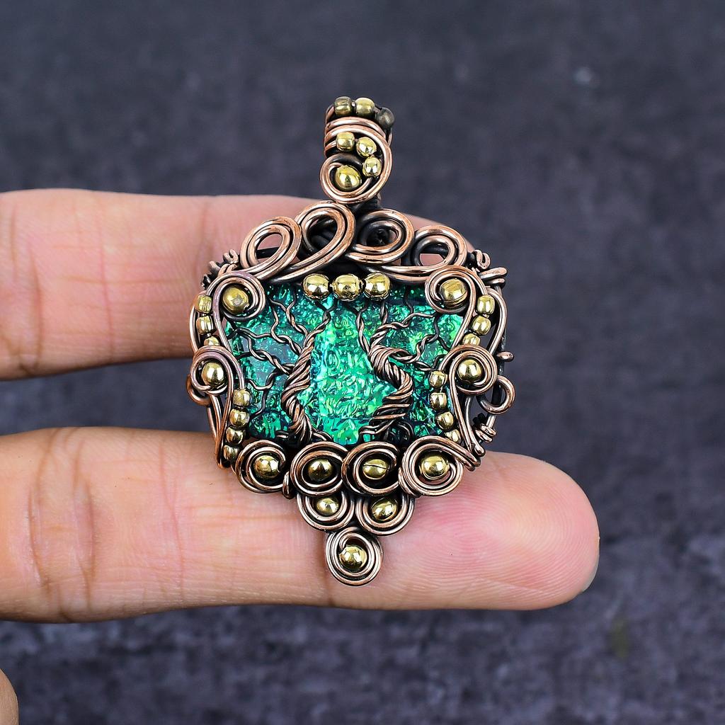 Natural Green Triplet Opal Gemstone Copper Wire Wrap Jewelry Pendant 2.09" m1U22
