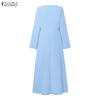 ZANZEA Women Muslim Casual Round Neck Long Sleeve Loose Long Dress