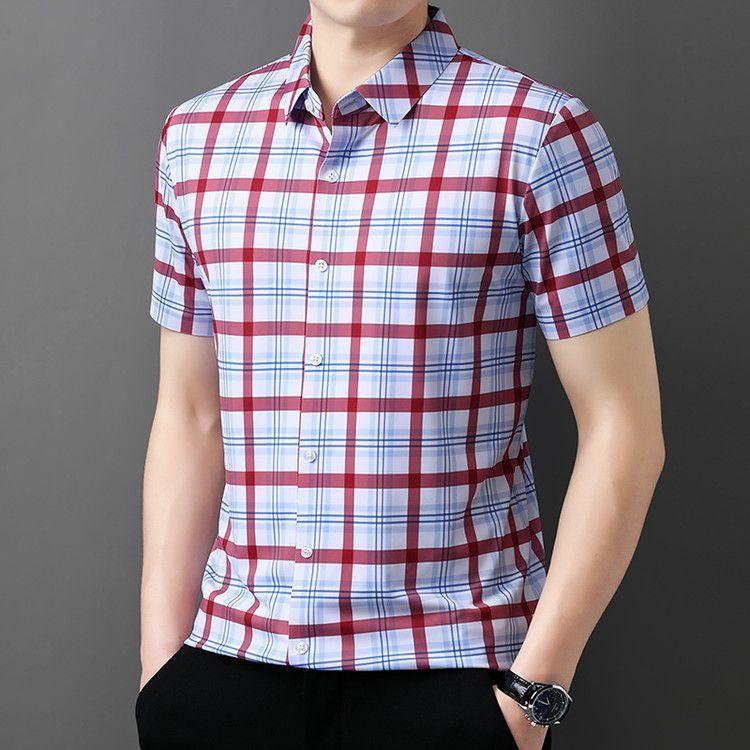 Pure Cotton Plaid Short-sleeved Shirt for Men In Spring and Autumn Korean Style Slim Plaid Top Casual Jacket Shirt Trendy