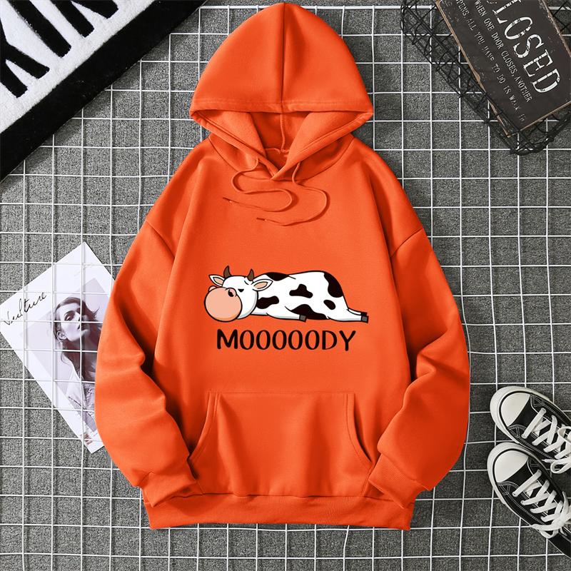 Street Womans Hoodies Kawaii Spotted Cow Printing Sweatshirts Breathable Loose Fleece Warm Pullovers Autumn Winter Sportswear