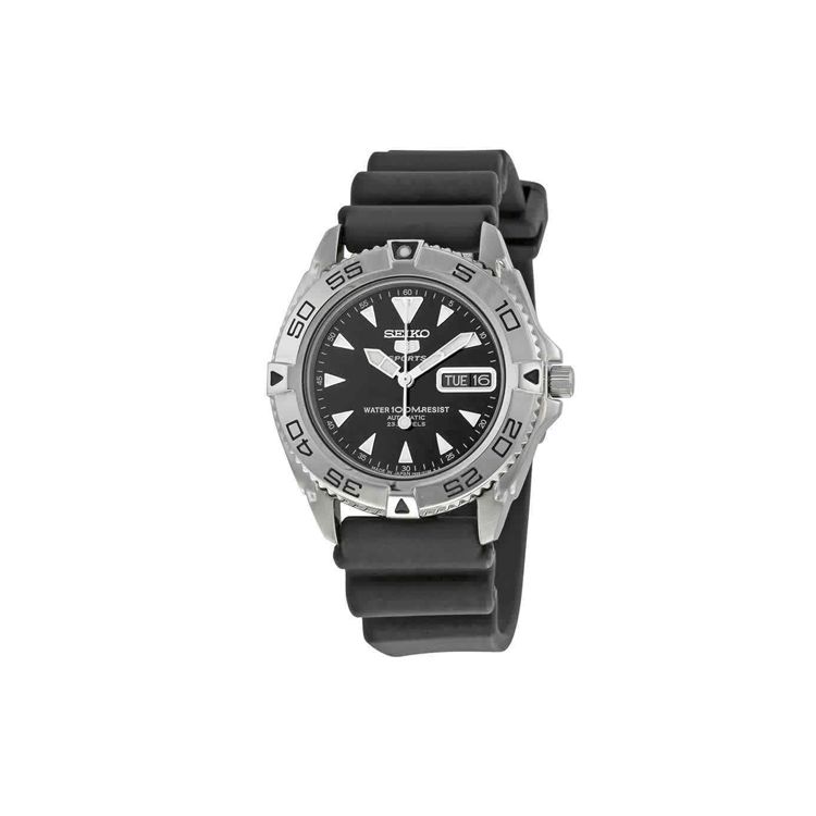 

Seiko 100M Waterproof Automatic Mechanical Movement Rubber Strap Watch Men Watches Black SNZB33J2 Black Dial