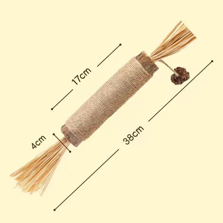 Natural Wood Catnip Toy with Gall Nut and Raffia Sisal for Teeth Cleaning and Teasing