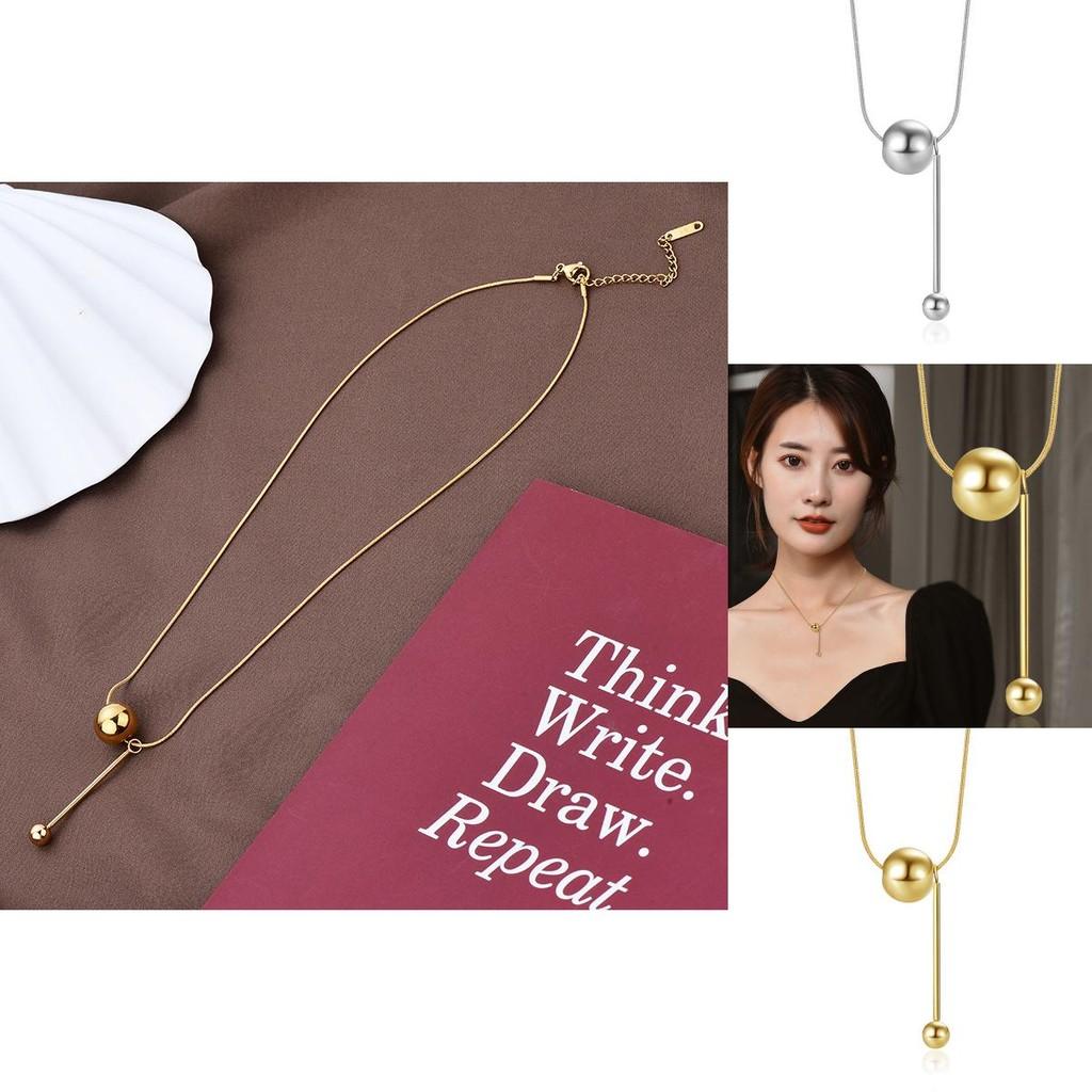 Chic Gold Minimalist Titanium Steel Neck Chain With Unique Round Ball Pendant Design