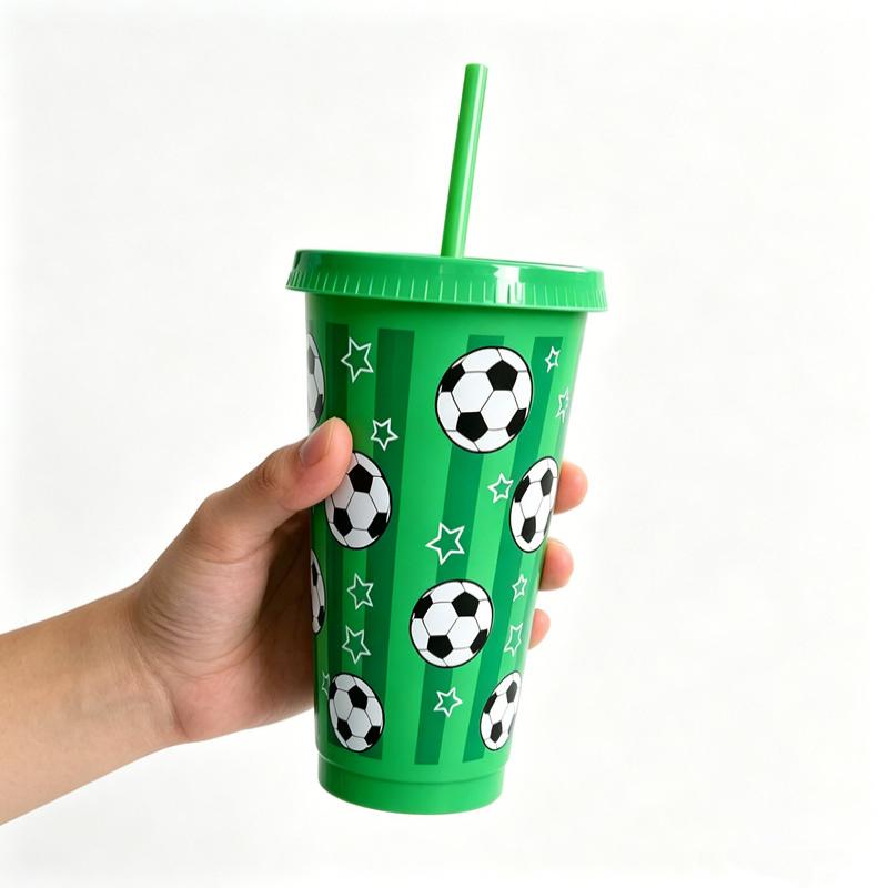710ML Plastic Football Cup 24oz Football Themed Tumbler Reusable Drinking Bottle Game Day Sports Football Party Straw Cup other зелёный