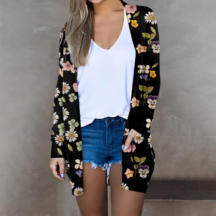 Floral Print Women's Casual Long Sleeve Cardigan Midi Jacket Tops Fashion