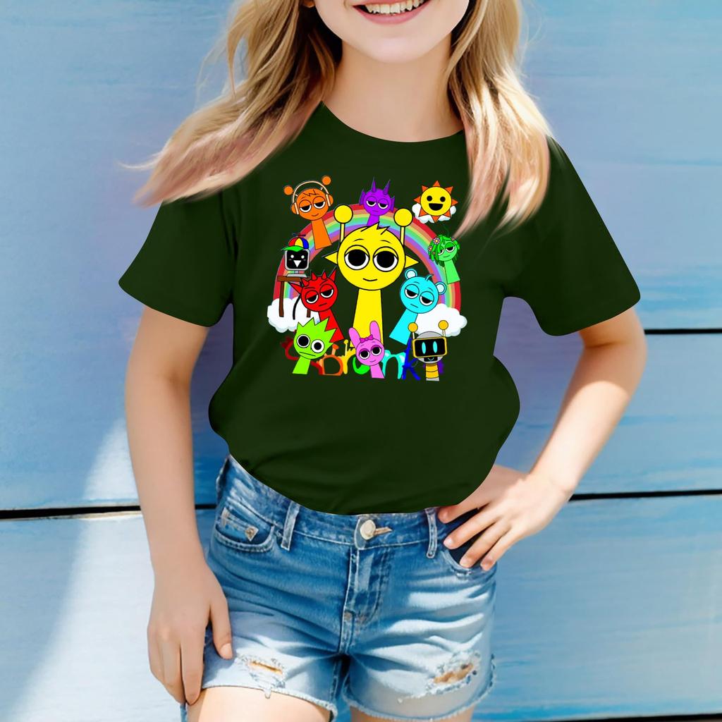 Children's Round Neck Short Sleeve Print Top