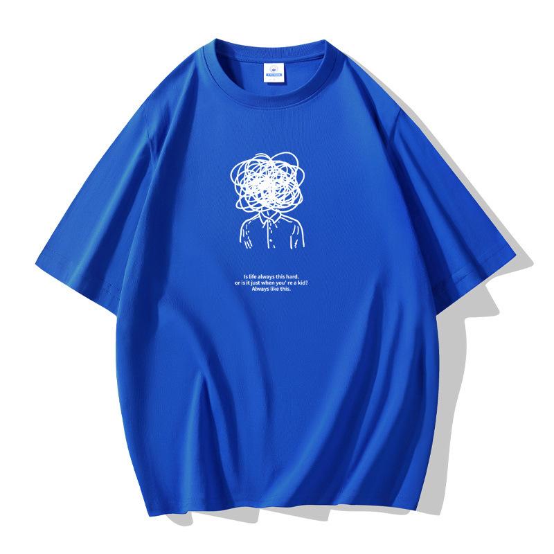 Thinking Pattern Men Short Sleeves T-shirt 100% Cotton Casual Tee Large Size