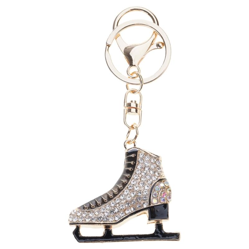 

Sparkling Rhinestones Skating Shoe Car Keychain Practical Alloy Key Ring With Secure Lock For Sports Enthusiasts белый