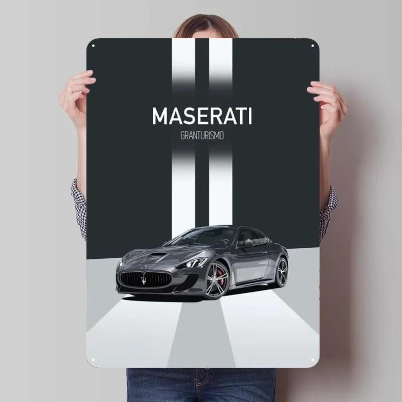 Maserati Plåtskylt Bilar Poster Dekoration för Hemdekorationer Retro Metallskylt Plakett för Garagsväggkonstdekoration Rum