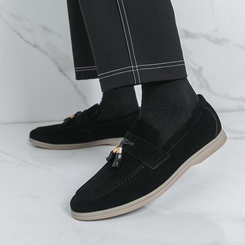 Fashion Fashionable New Men's Suede Comfortable Soft Sole Banquet Loafers Spring Brand Breathable Pointed Tassel Casual Bean Shoes