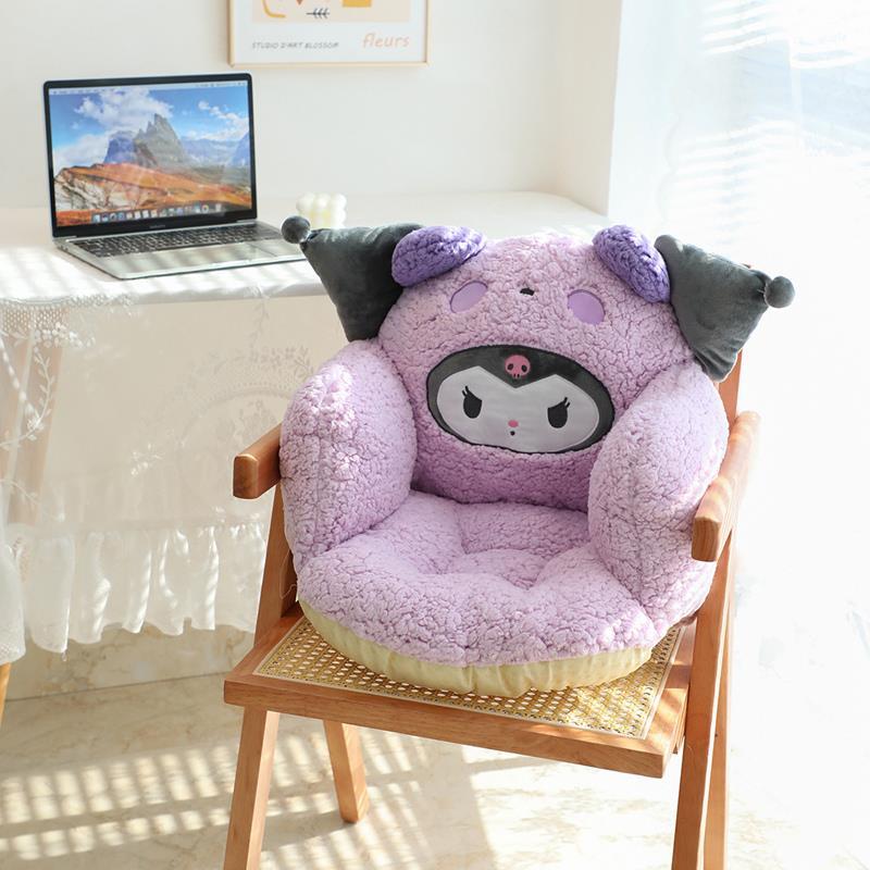 Sanrio Plush Chair Cushion with Back Arm Support Kuromi Hello Kitty Soft Fluffy Seat Pad Warm Thickened Cushion for Office Home 45X45CM