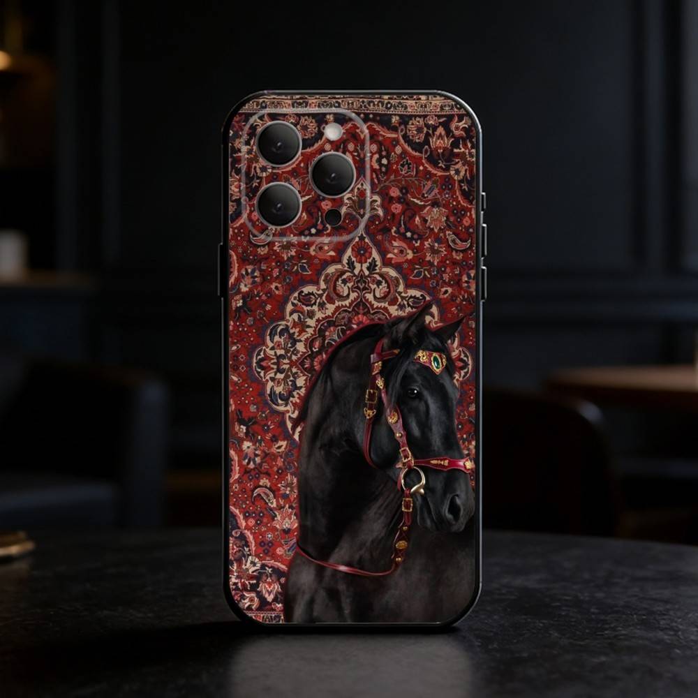 The horse Phone Case For iPhone 17,16,15,14,13,12,11 Plus,Pro Max,SE4Soft Silicone Black Cover
