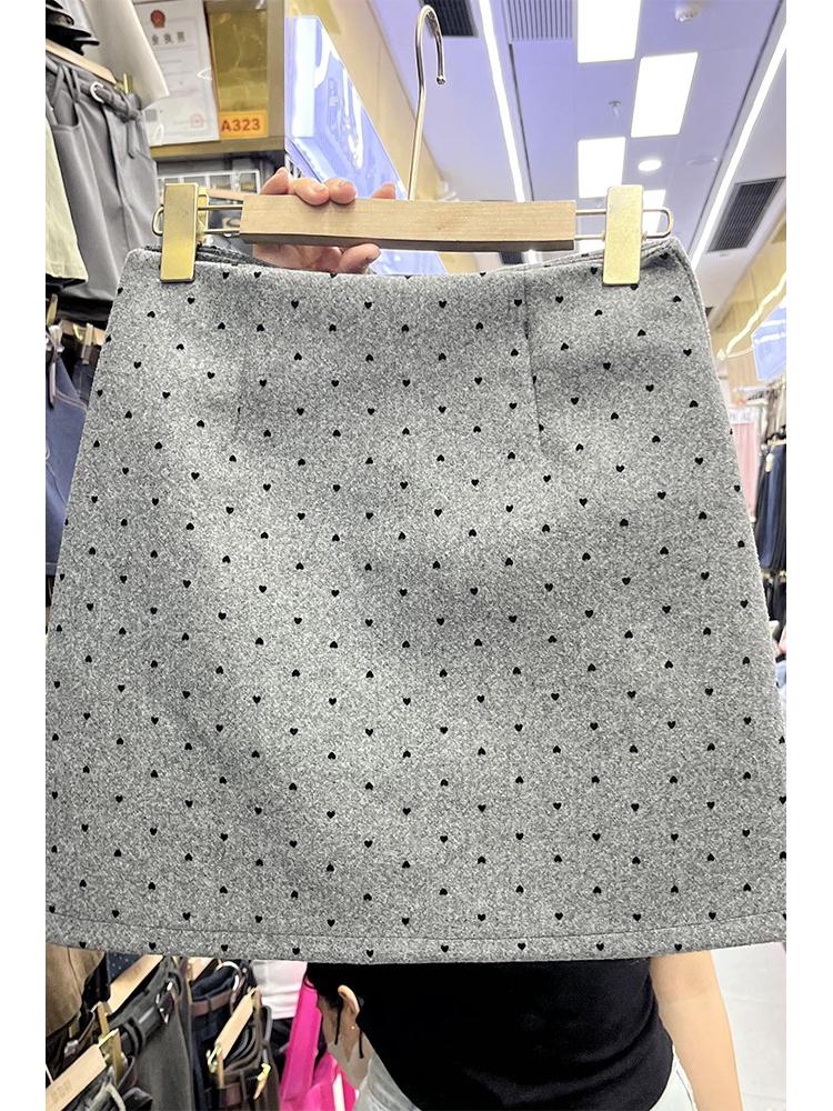 2026 Women s High-Waist Slimming A-Line Polka Dot Woolen Skirt - Petite, Anti-Exposure, Autumn/Winter XL (118-128 lbs)