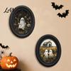 Ghost Oil Painting Print Halloween Wall Art, Cute Table Sign, Vintage Oval Framed Decor Picture, Decorative Art for Mantel Living Room Bedroom