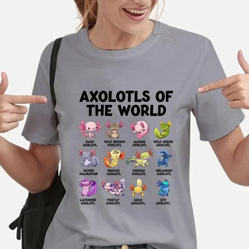 Funny Axolotls of the World Graphic Print Tshirt Women Fashion Crew Neck Tee Shirt Summer Casual Loose Comfort Tshirt