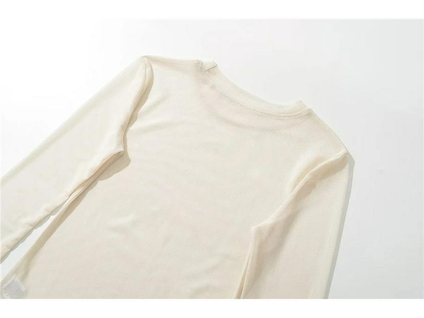 2024 Summer Mesh See-Through Round Neck Long Sleeve Bodysuit