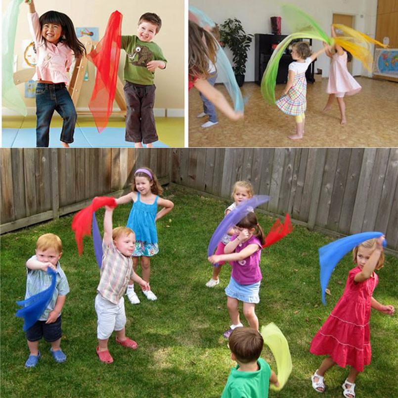 6 Stück bunte Frühpädagogik Kinder Gymnastik Quadratische Tücher Sport Tanz Interaktives Spiel Gaze Tücher