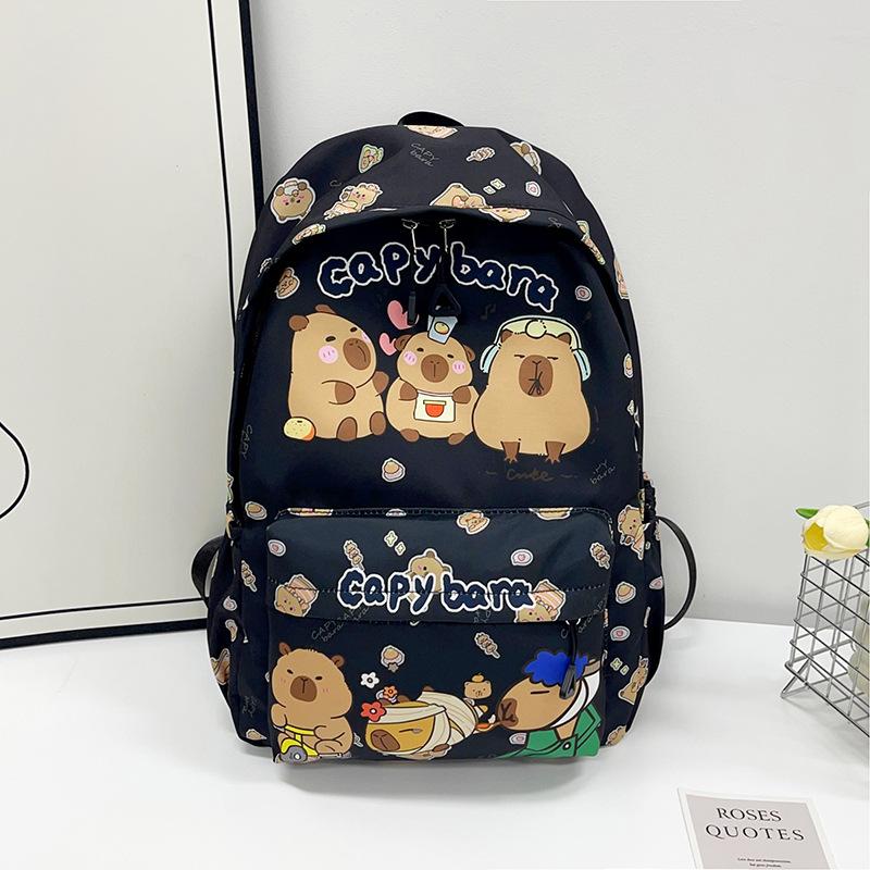 

Школьный рюкзак женский новый мультяшный для учеников начальной и средней школы милый рюкзак с принтом капибары студенческая сумка чёрный