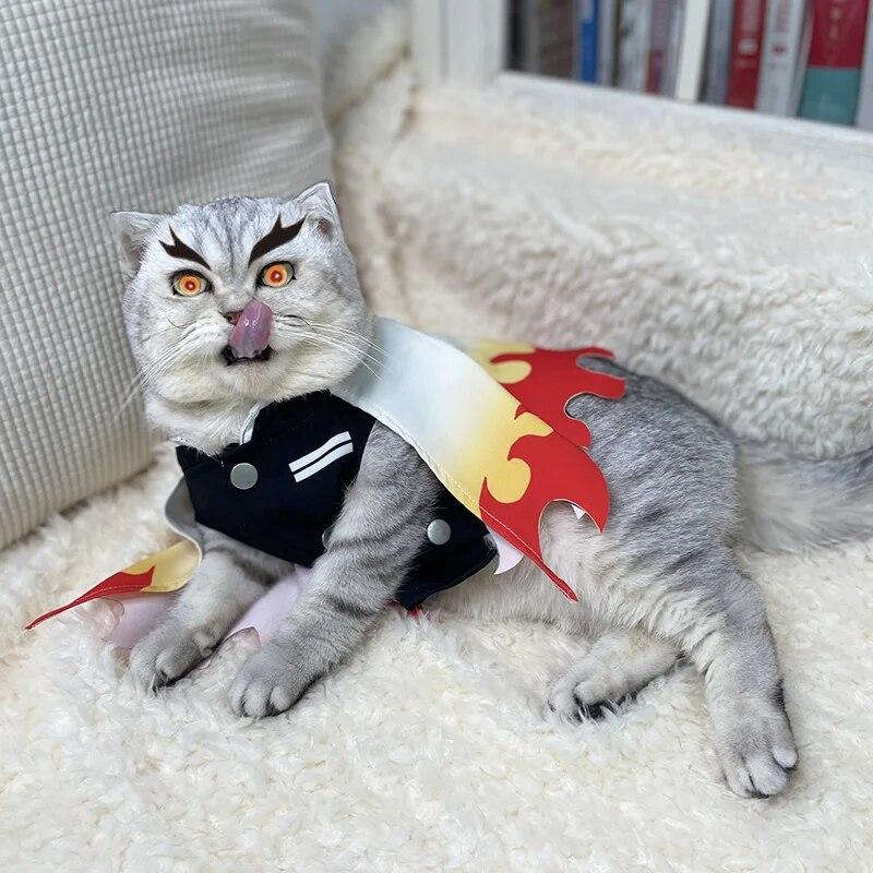 Demon Slayer Pet Cosplay Rengoku Kyoujurou ubrania dla kota nieograniczony pociąg COS płomień filar Rengoku Kyoujurou sukienki