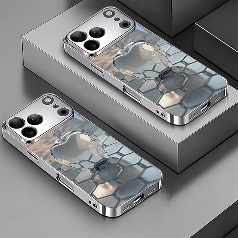 Honeycomb Crystal Fruit Electroplated Silver Phone Case For iPhone 16 17 15 14 13 12 11 Pro Max Plus 16E 17Air XR 7 8 XS Cover