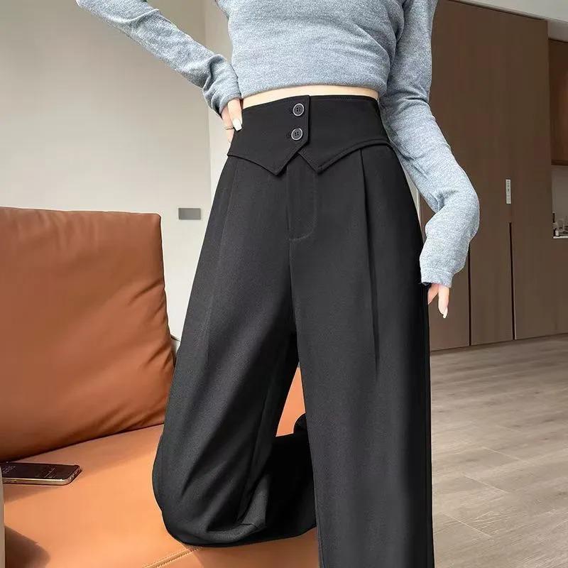 Women High Waist Double Button Wide Leg Suit Pants S