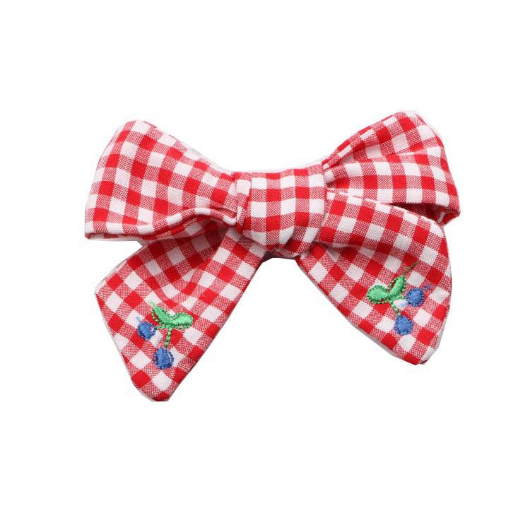 Cherry Bow Embroidered Hair Clips for Girls - Autumn & Winter Academy Style