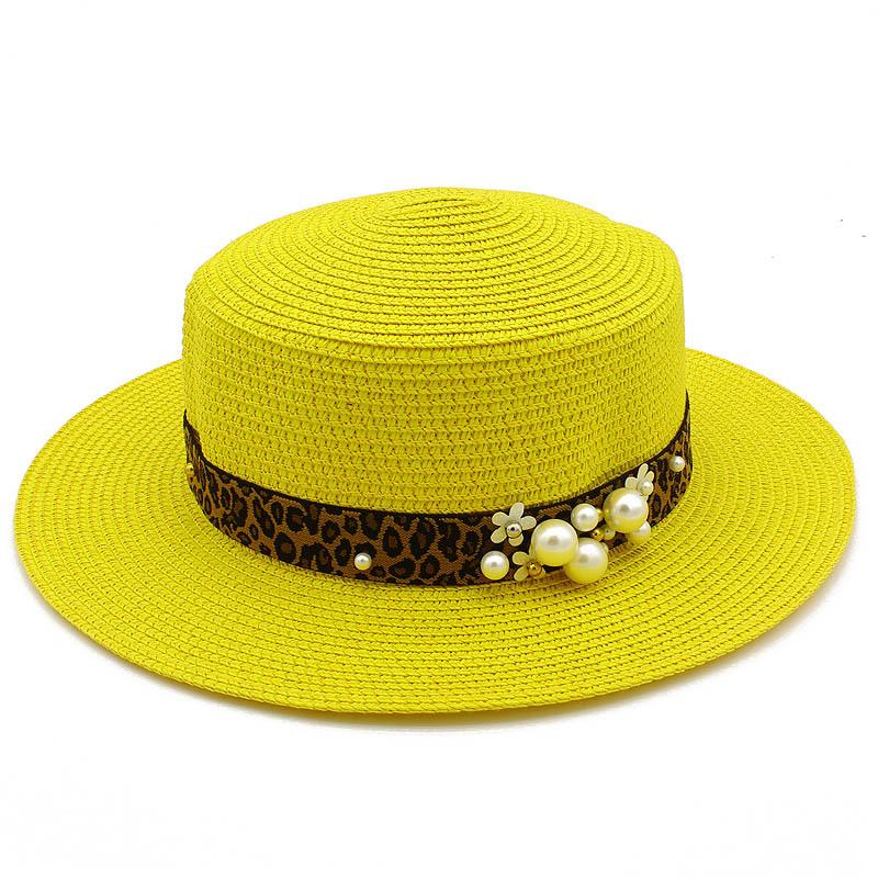 Hot Sale Straw Top Hat Fashion Pearl Accessories Panama Shade Straw Hat Women's Summer Big Eaves Beach Hat