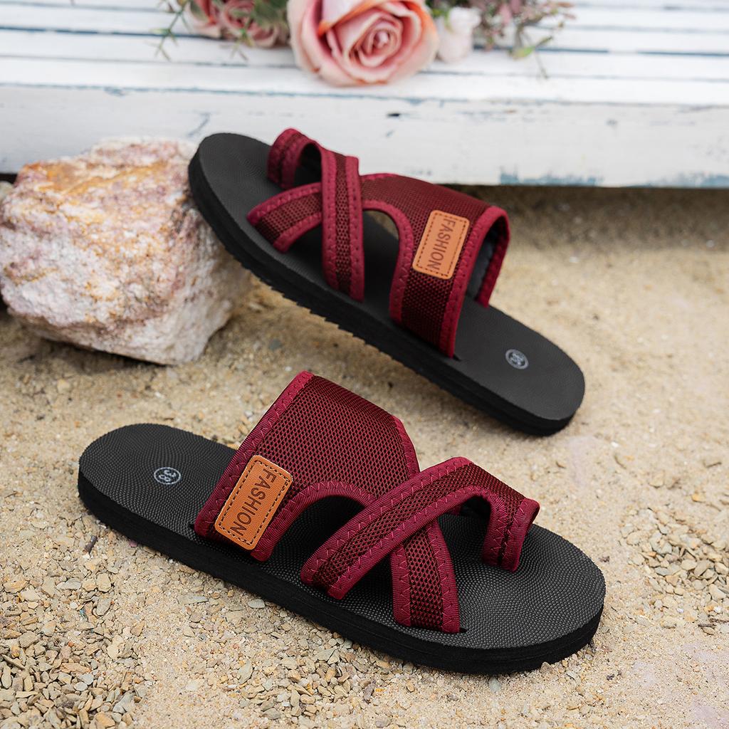 Ultra Light Sole, Large Size, Flat Bottomed Casual Slippers for Women, Lightweight Open Toe Set, Color Blocked Beach Slippers for Feet