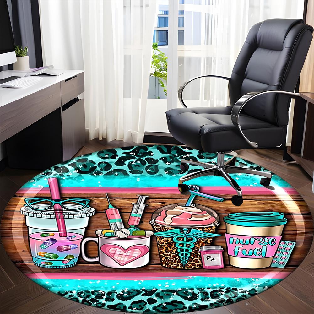 1pc Nurse Print Carpet for Office Non Slip, Round Carpet, Soft & Comfortable, Carpet for Office, Lightweight Round Floor Mat