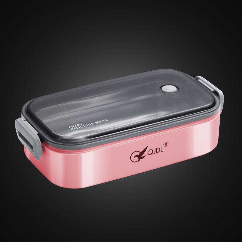 Stainless Steel Double-Layer Bento Lunch Box, Microwaveable Container for Office and Students
