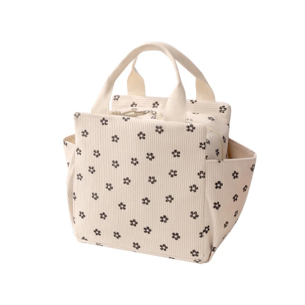 

Heart Corduroy Lunch Bag Large Capacity Picnic Food Pouch Cooler Tote Insulated Handbag School Use Style 3