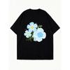 Black Oversized T Shirt With Blue Floral Print For Casual Wear