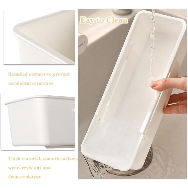 2PCS Expandable Storage Drawer Organizers Sliding Bin Plastic Desk Drawer Trays with Removable Dividers Adjustable Makeup Storage Bins for Bedroom,