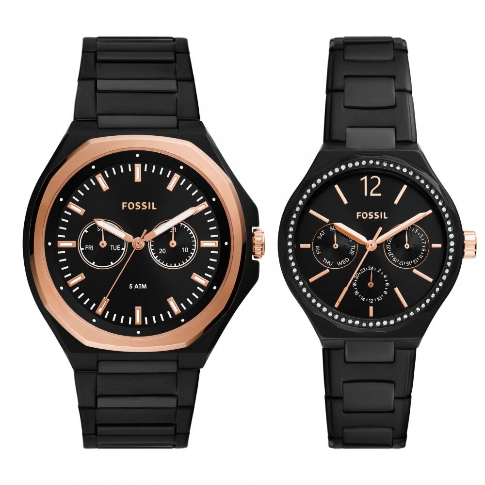 

Fossil Men s Evanston Multifunction, Black-Tone Stainless Steel Watch Set