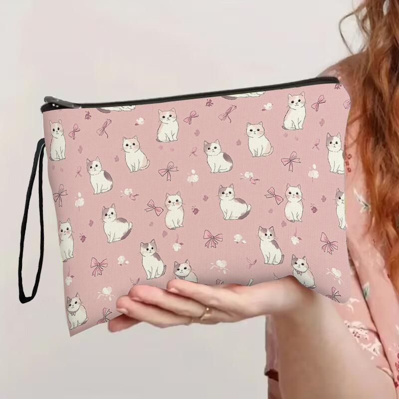 

Мультяшная косметичка с кошкой, милая, большой вместимости, сумка для хранения канцелярских принадлежностей, портативный дорожный несессер, многофункциональные сумки