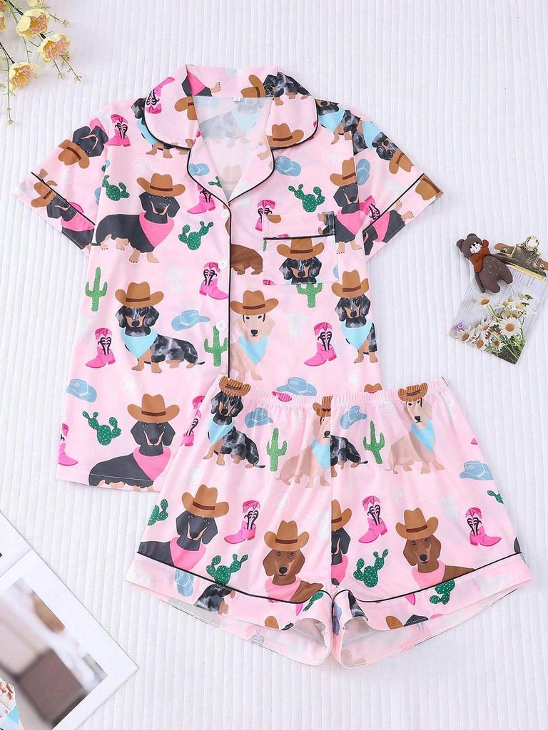 Summer Ice Silk Lapel Pajama Set: Short Sleeve Cardigan & Shorts Homewear for Women