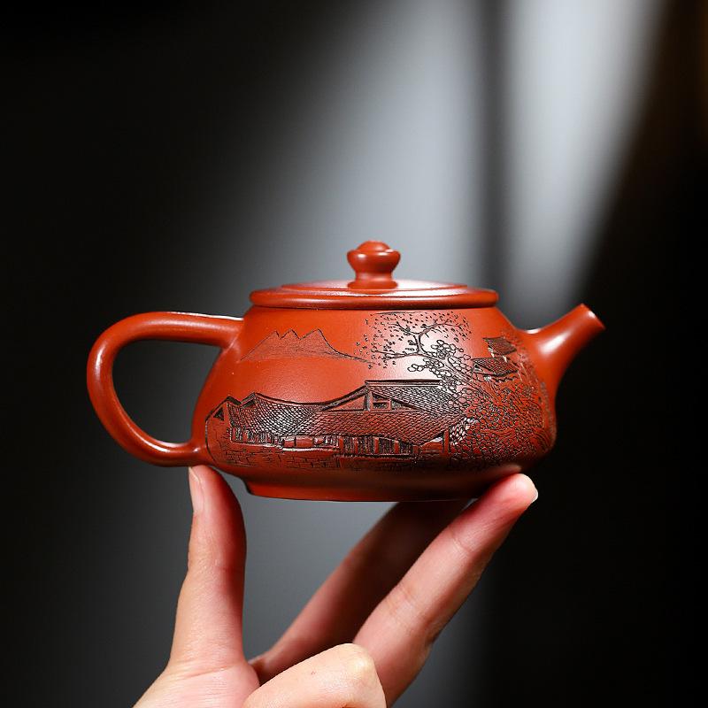 

230 мл чайник из фиолетовой глины Исин, ручной работы, каменный черпак, горшок Цзяннань, чайник из сырой руды Дахунпао, глиняный чайник с фильтром, принадлежности для чайного сервиза Zisha