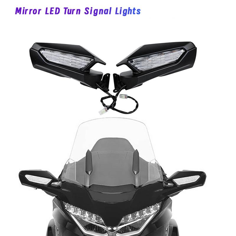1 Pair Motorcycle Rearview Mirror W/LED Turn Signal Light For Honda Goldwing GL1800 2018-2020 Reverse Side Mirror