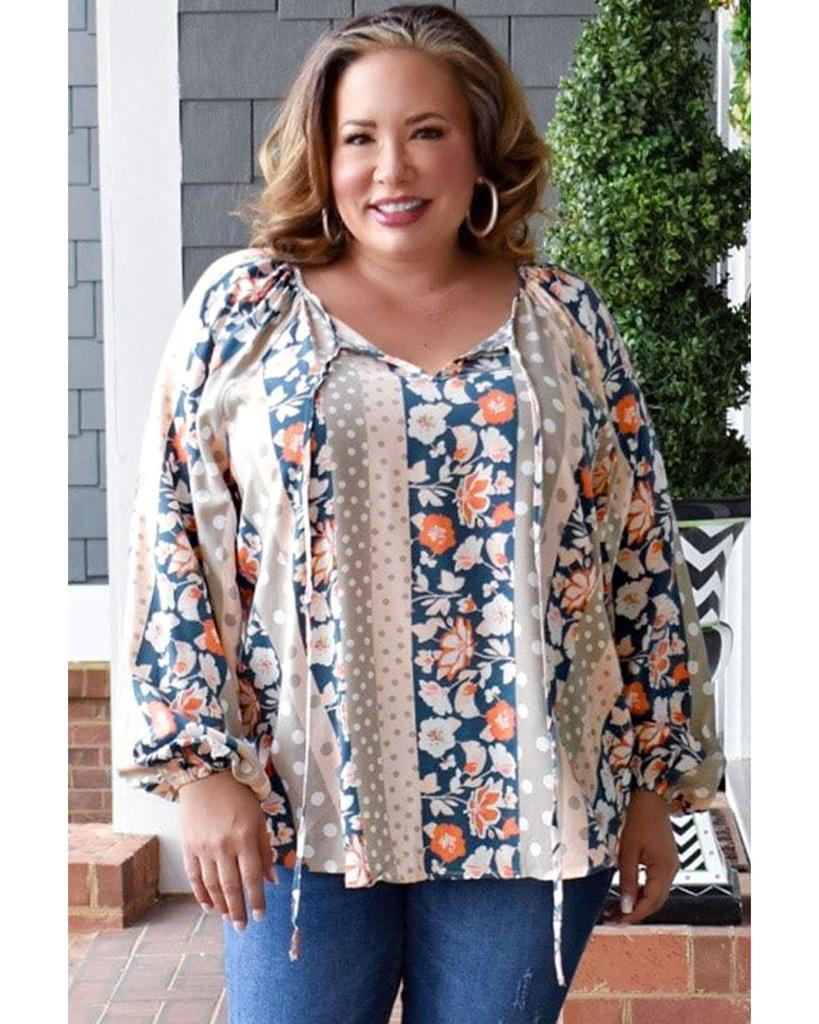 Azura Exchange Printed Split Neck Blouse