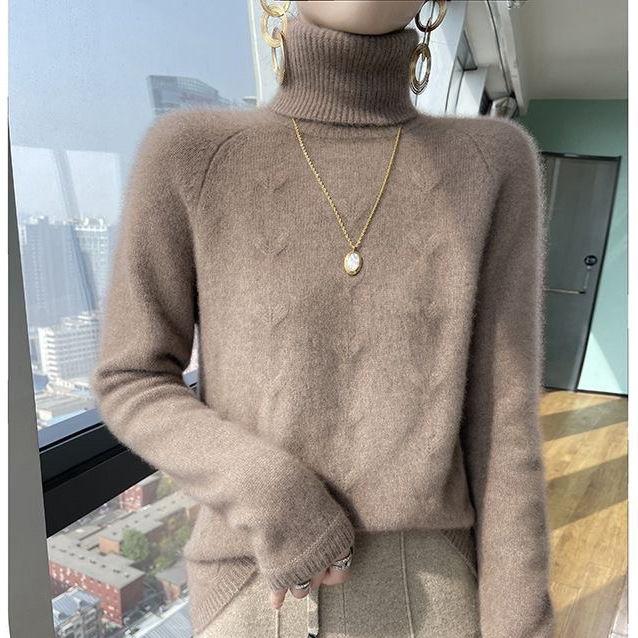 

Свитер женский новый вязаный свитер свободный пуловер водолазка нижняя рубашка осень и зима тепло 2XL